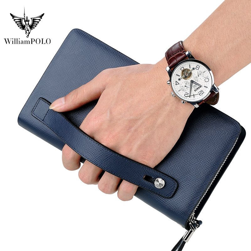 Car Accessories Gifts For Men - WILLIAMPOLO 高級メンズレザークラッチバッグ 大容量長財布 高品質牛革クラッチ財布 ファッションハンドバッグ