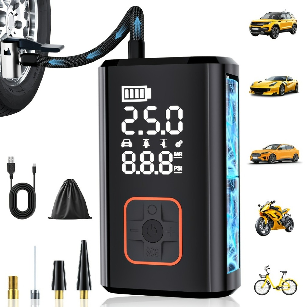 Car Portable Tire Inflator - ポータブルエアコンプレッサー コードレスカータイヤインフレータ 電動エアポンプ 車用エアポンプ バイク 自転車