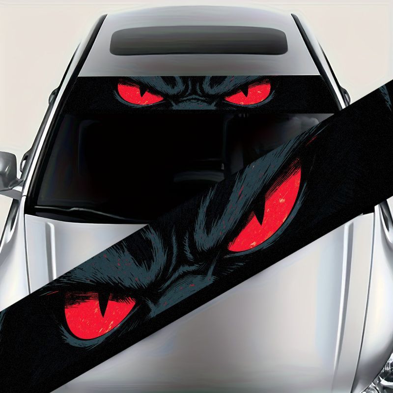 Car Accessories Evil Eye - 車のフロントガラス用サンバイザーバナーデカール 悪魔の赤い目 グラフィックビニールステッカー 自己粘着 防水 オートフィルム