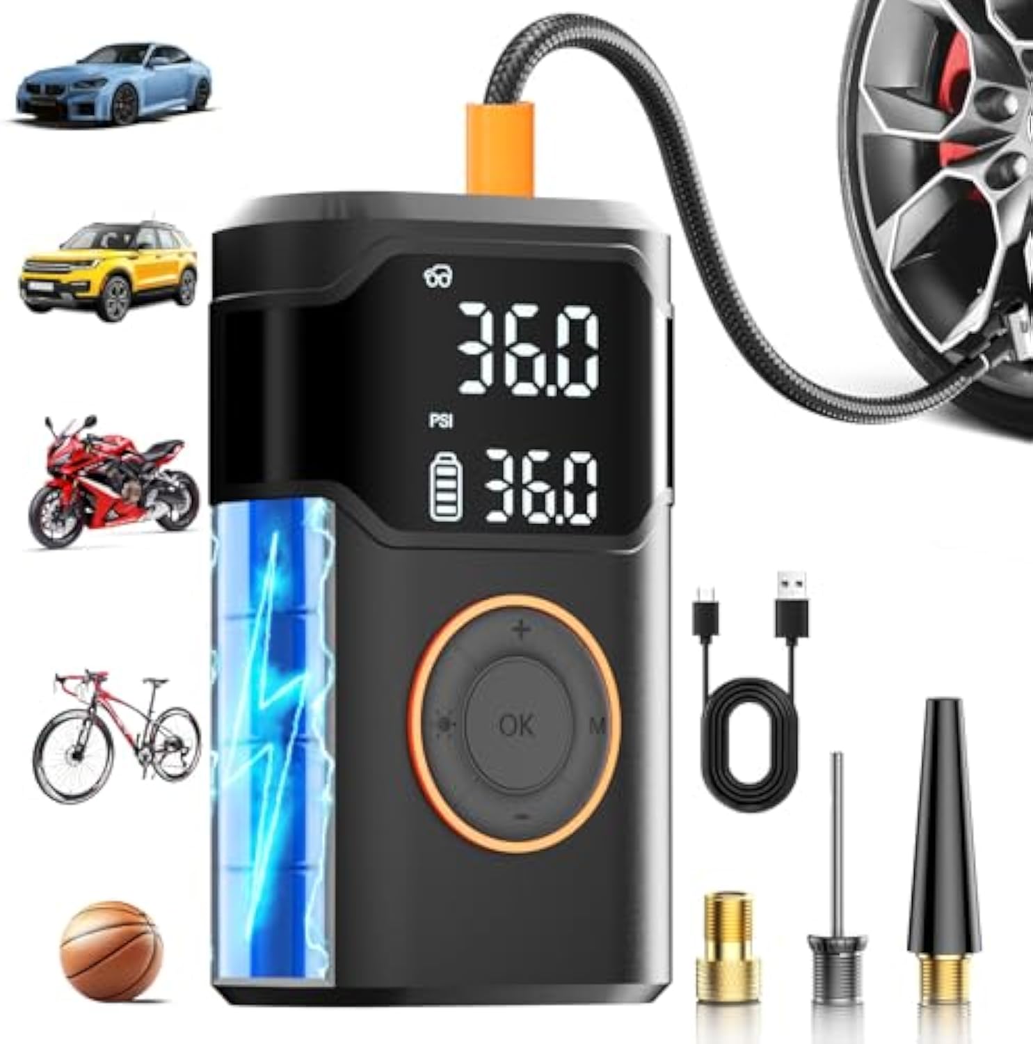 Car Portable Tire Inflator - 自動充電式電動ミニデジタルワイヤレスポータブルコードレスタイヤインフレーターカーエアポンプコンプレッサータイヤインフレーター