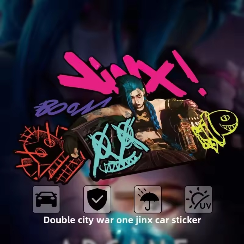 Car Accessories Decoration - Arcane Jinx グラフィティ反射車ステッカー電動バイク窓ガラスデカールアニメゲーム車両装飾アクセサリー