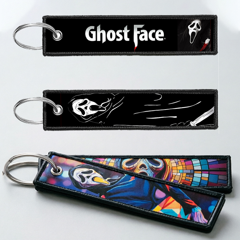 Car Accessories Gifts For Men - ゴーストフェイスキーチェーン男性女性用刺繍キーフォブホルダーマンガキータグキーリングアクセサリーギフト