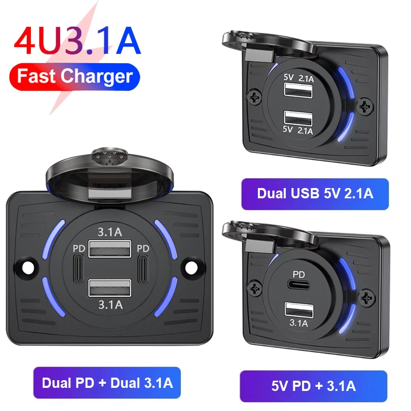 Car Accessories Thailand - 12V-24V デュアルUSB QC3.0 PD 3.1A/2.1A 車載充電器ソケット