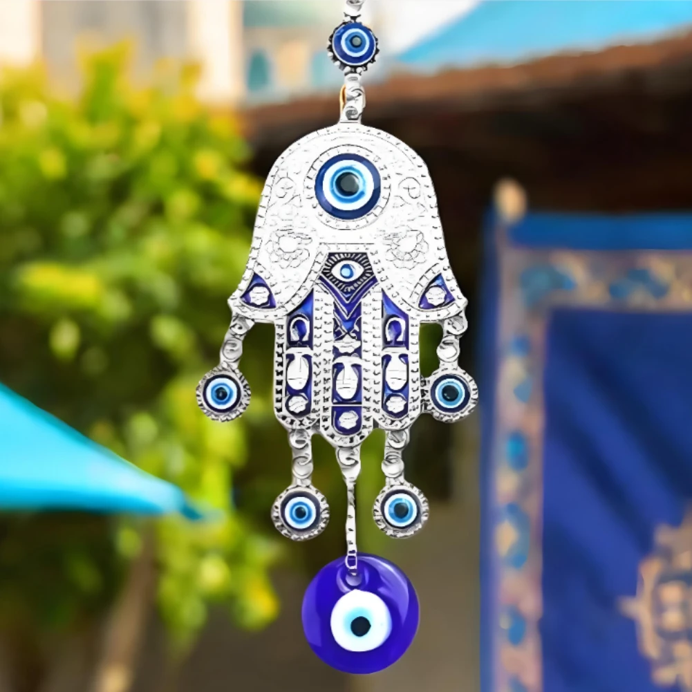 Car Accessories Evil Eye - トルコのファティマの手のひら青い目キーホルダーイスラム教の悪魔祓い幸運のお守り亜鉛合金車のペンダント風水瞑想マスコットジュエリー