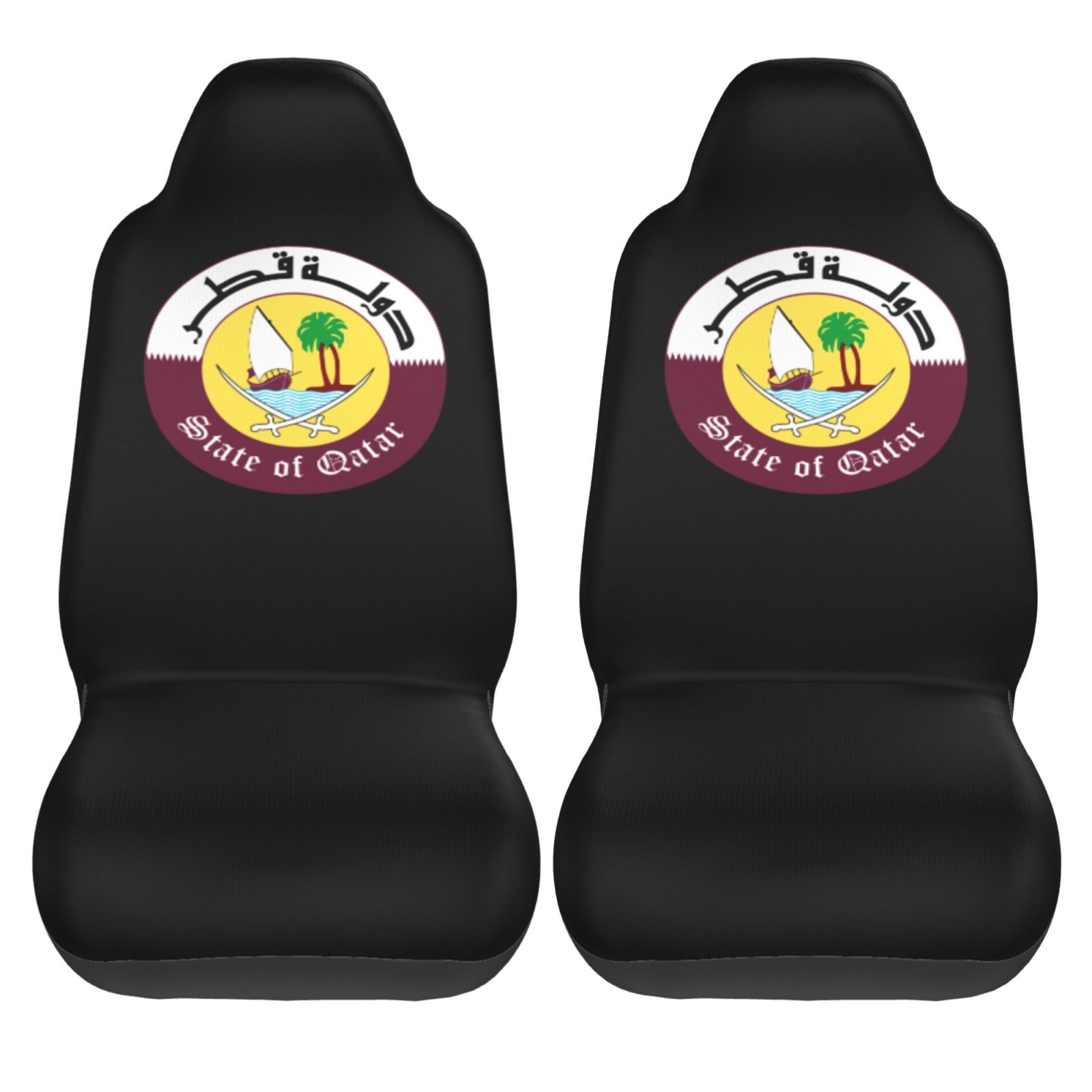 Car Accessories Qatar - カタール国章パターンカーシートカバー 2 個フロントシートプロテクターバケットシートカバーユニバーサル自動車アクセサリー