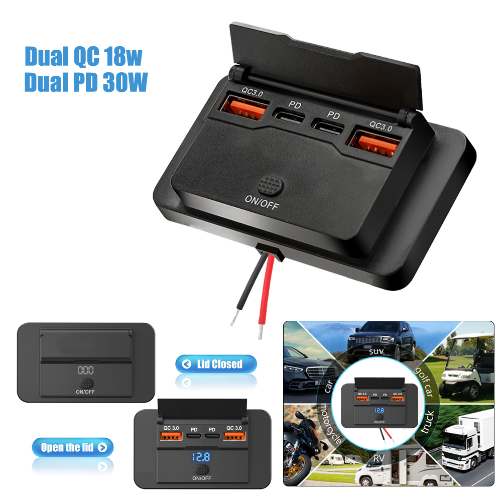 Car Accessories Thailand - 12V RV タイプ C USB コンセント電源スイッチ付き