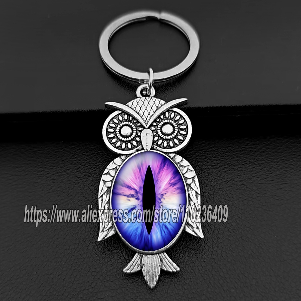 Car Accessories Evil Eye - 宗教的な邪眼キーホルダーペンダント車のキーとキーリングシルバーカラーディープブルーフクロウ動物女性バッグアクセサリー