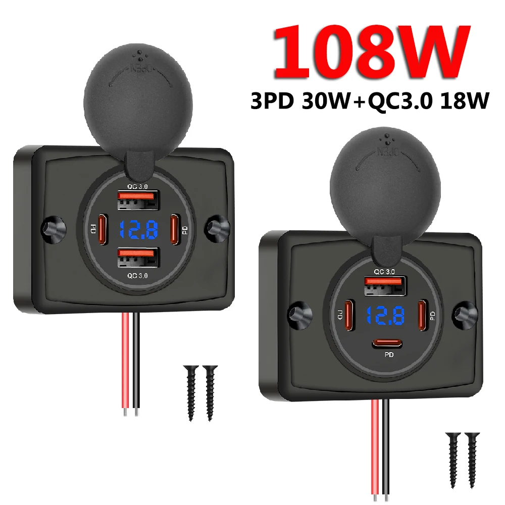 Car Accessories Thailand - 108W 車用充電器ソケット 12V/24V 防水 デュアルPD デュアルQC3.0