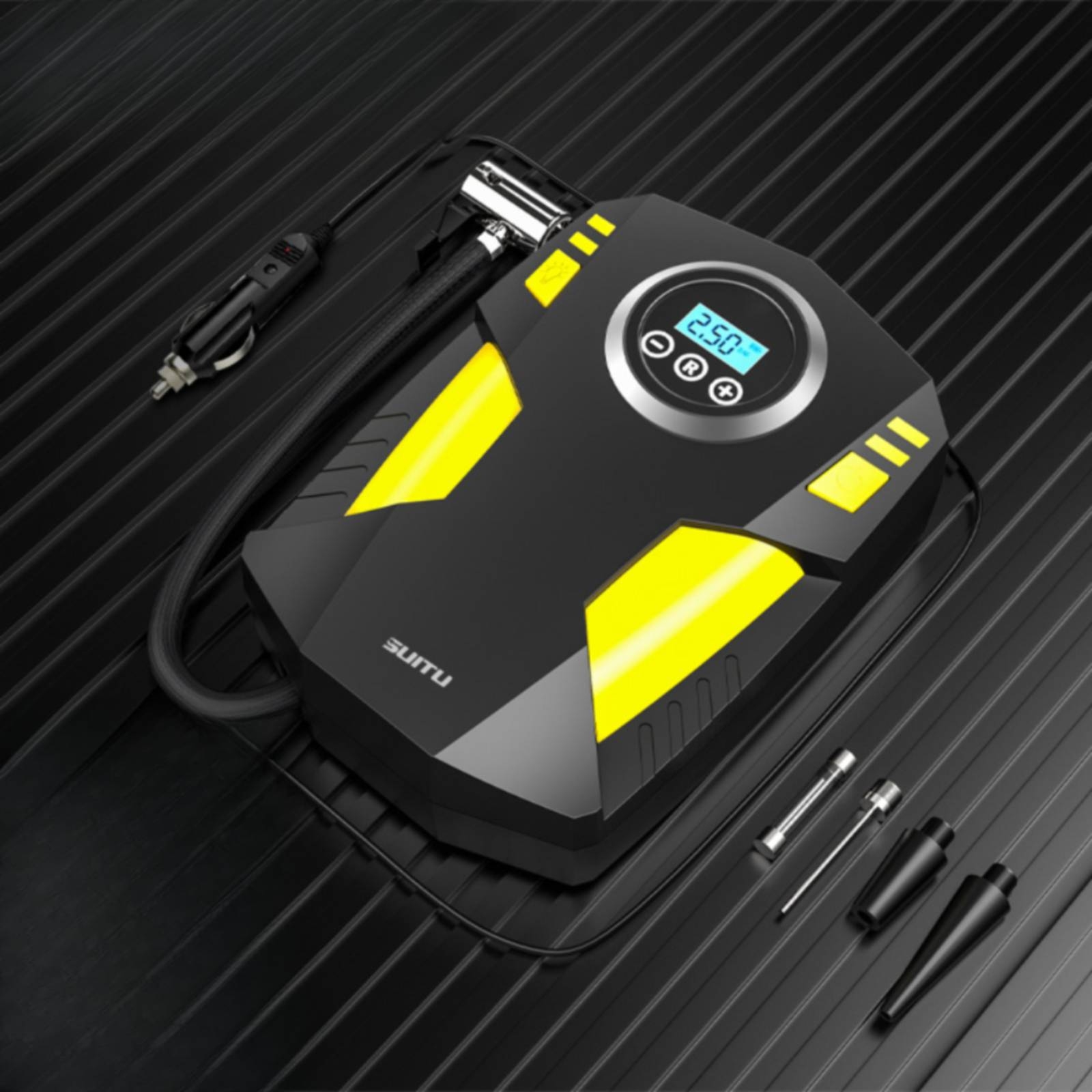 ポータブルエアコンプレッサー 圧力計付き 12V タイヤイン - Car Portable Tire Inflator のレビューと価格