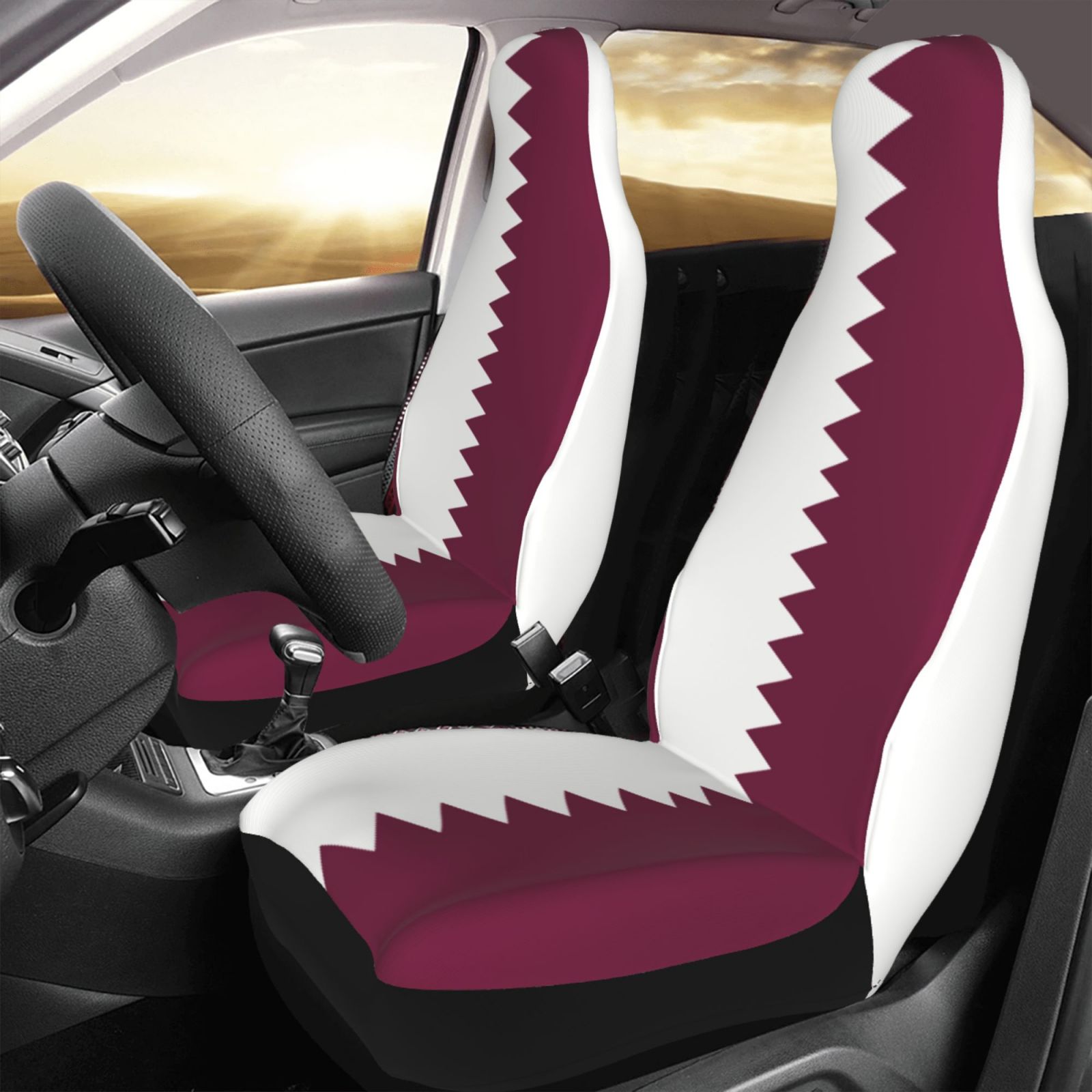 カタール国旗プリント愛国テーマのカーシートカバー 2 個セッ - Car Accessories Qatar のレビューと価格