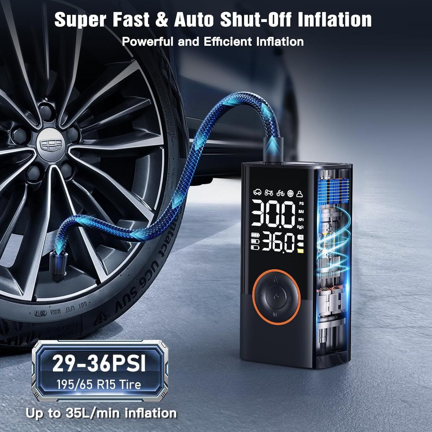 効果的な充電式ワイヤレススマートエアポンプ、オフロード車、自 - Car Portable Tire Inflator のレビューと価格