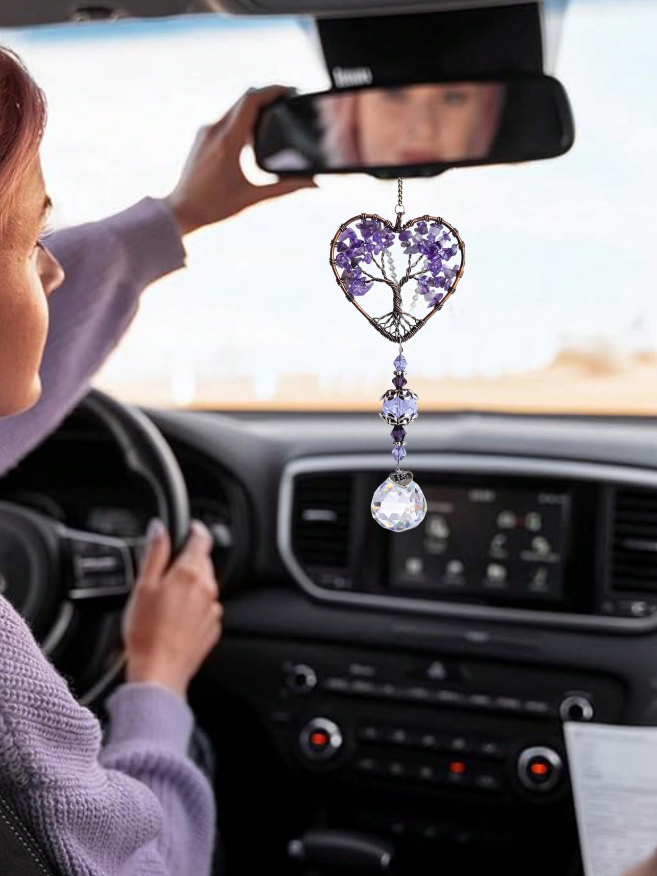 ハートアメジスト生命の樹カーオーナメント |   天然水晶ペ - Car Accessories Evil Eye のレビューと価格