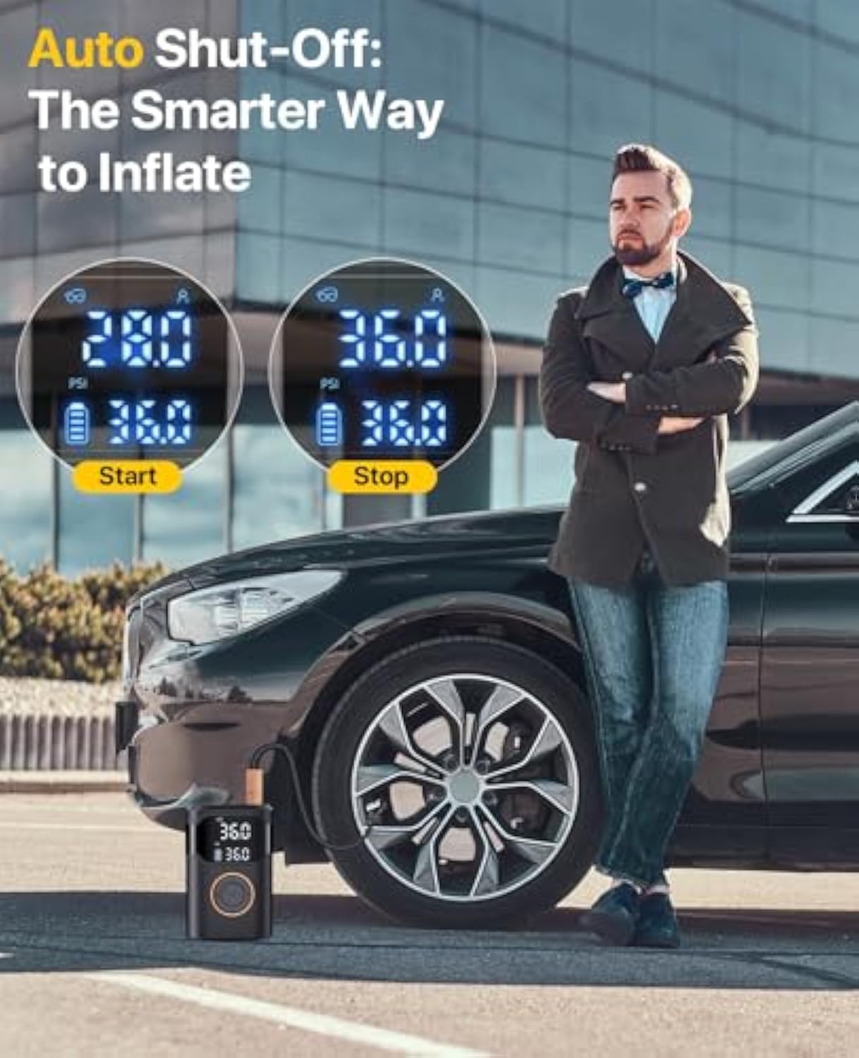 自動充電式電動ミニデジタルワイヤレスポータブルコードレスタイ - Car Portable Tire Inflator のレビューと価格