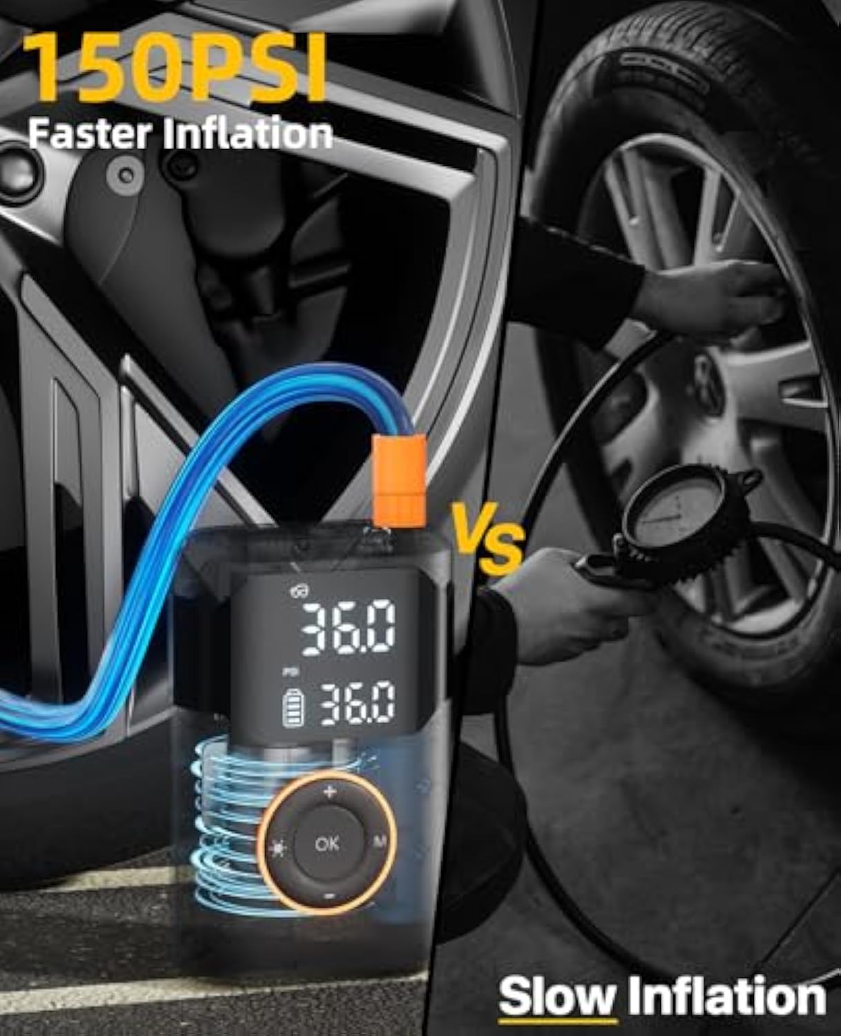 自動充電式電動ミニデジタルワイヤレスポータブルコードレスタイ - Car Portable Tire Inflator のレビューと価格