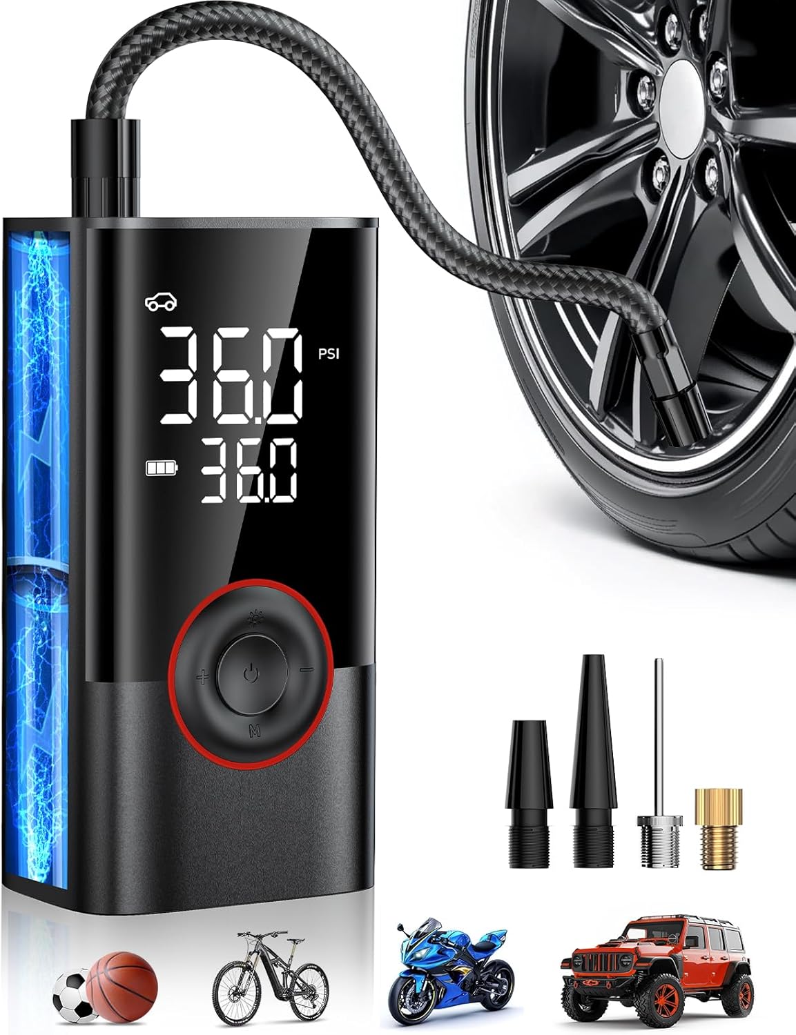 ポータブルワイヤレスエアコンプレッサー ミニ電動ハンドヘルド - Car Portable Tire Inflator のレビューと価格