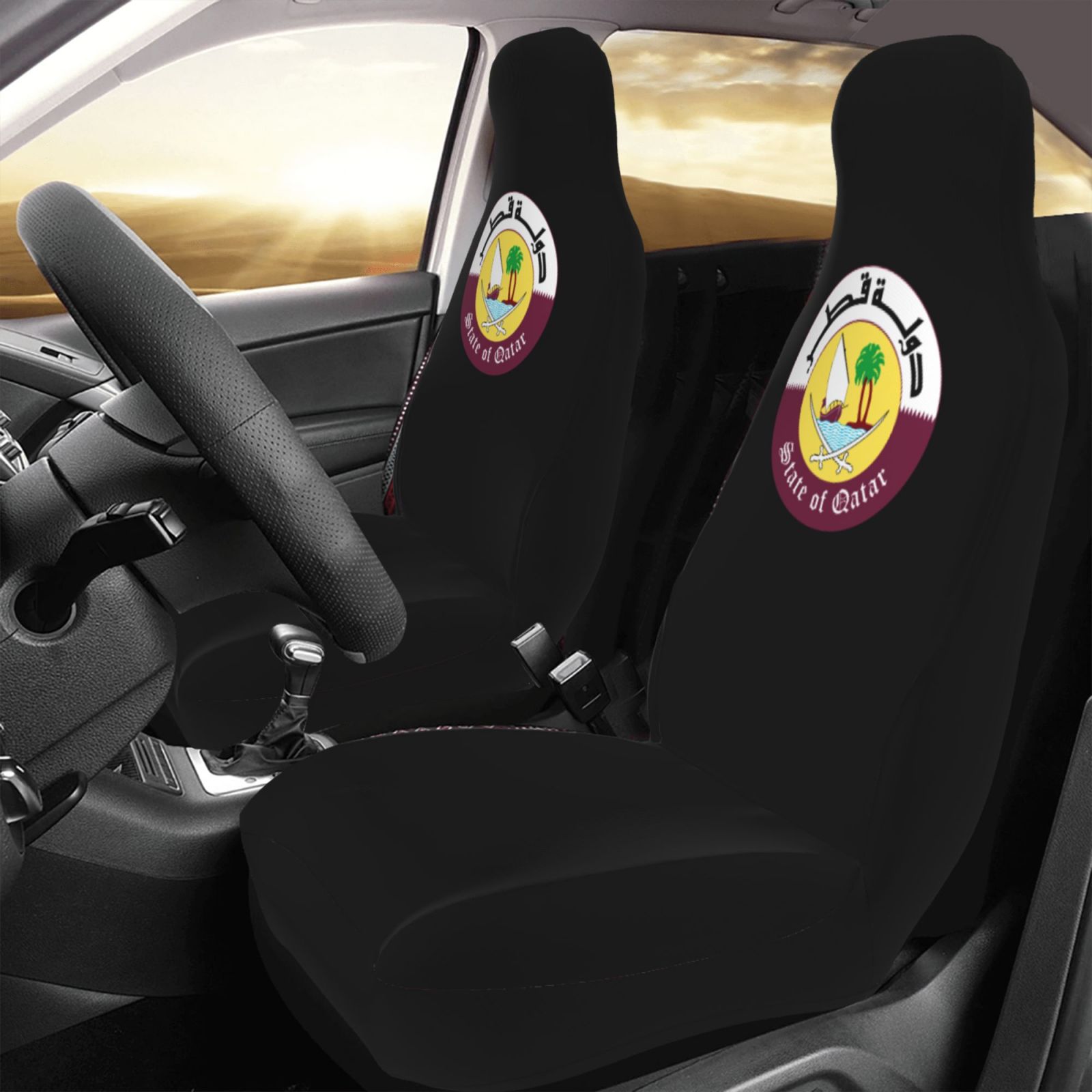 カタール国章パターンカーシートカバー 2 個フロントシートプ - Car Accessories Qatar のレビューと価格
