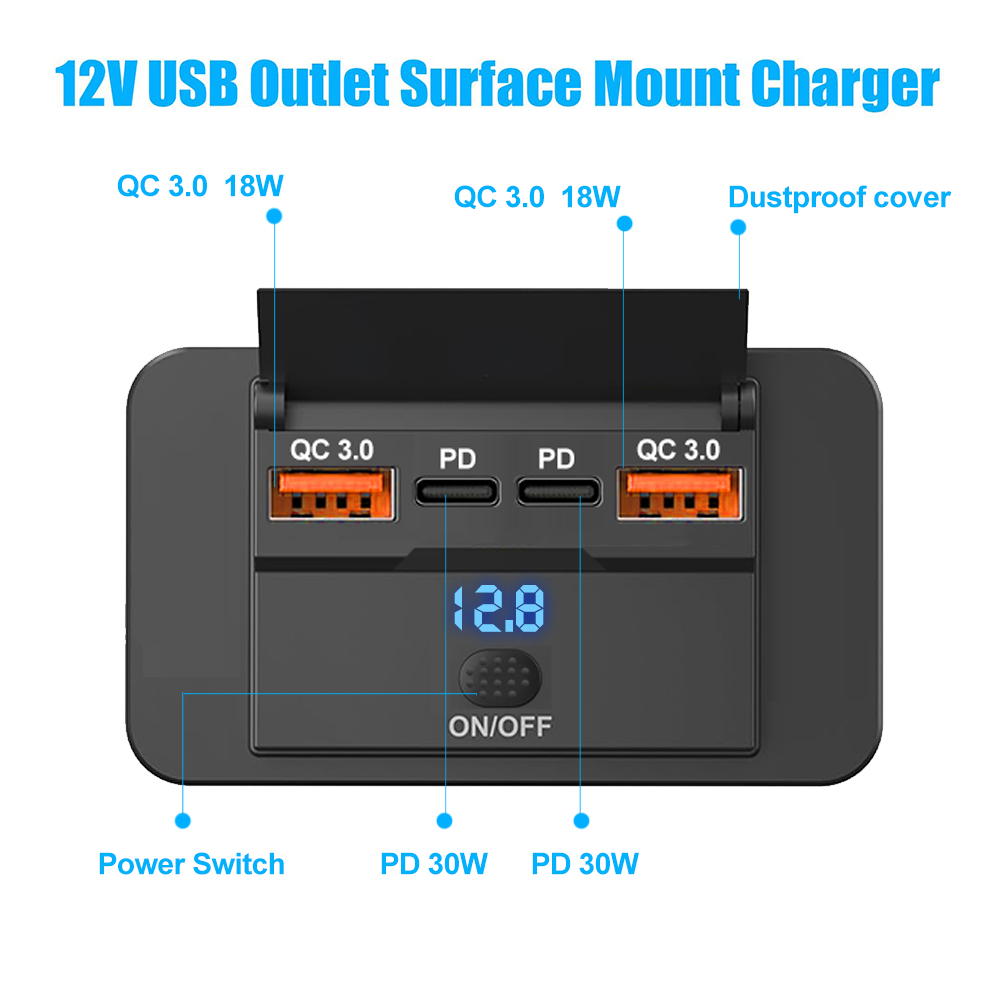 4ポート12/24V USB Cコンセントパネル壁掛け式車載 - Car Accessories Thailand のレビューと価格