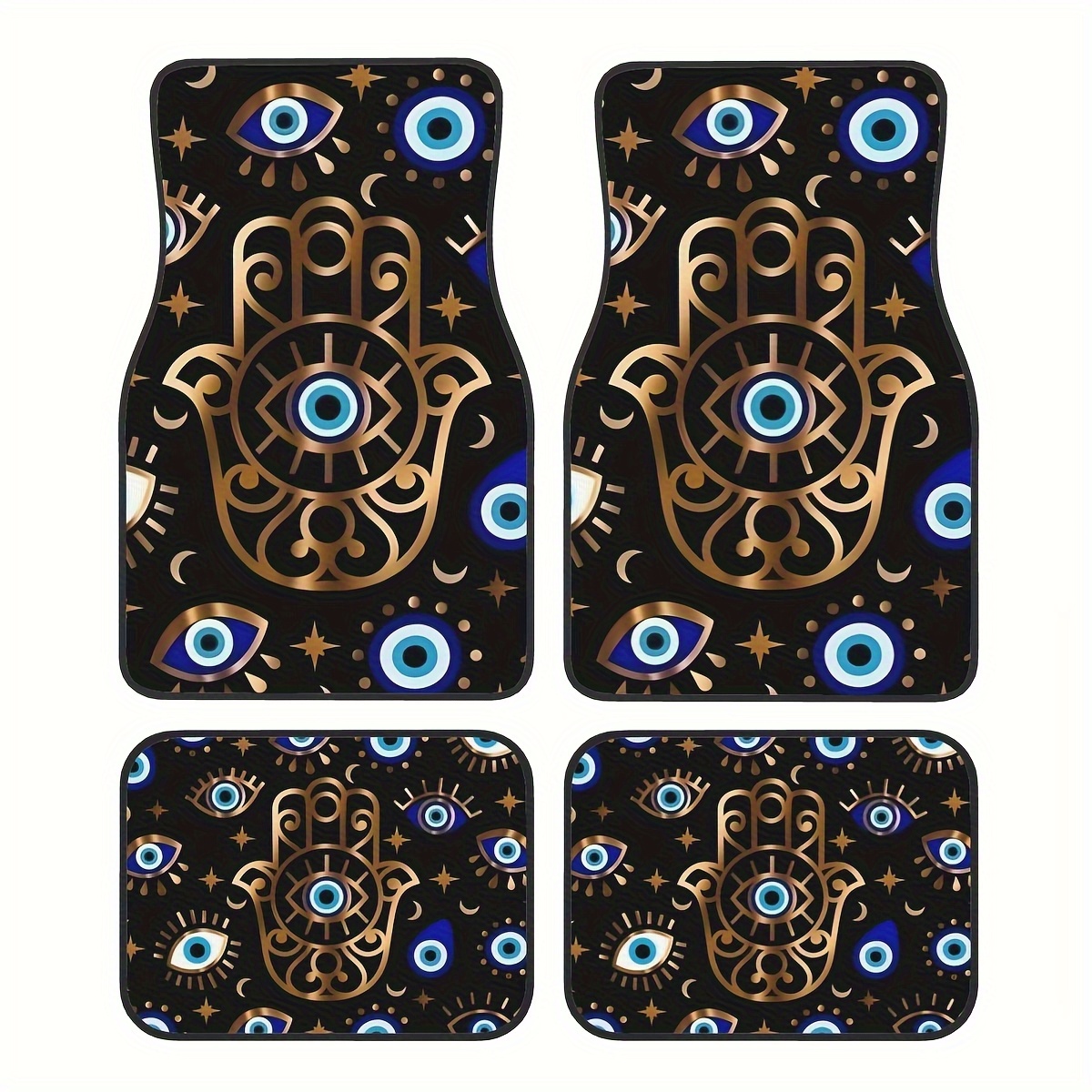 4枚セット 邪視柄プリントカーフロアマット - ユニバーサル - Car Accessories Evil Eye のレビューと価格