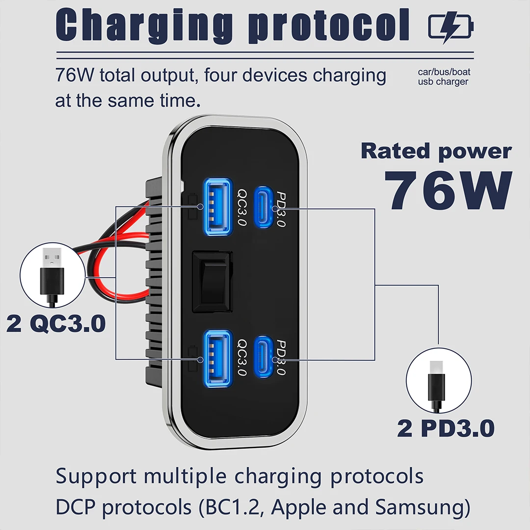 12V-24V 4ポート デュアルUSB PD3.0 QC3 - Car Accessories Thailand のレビューと価格